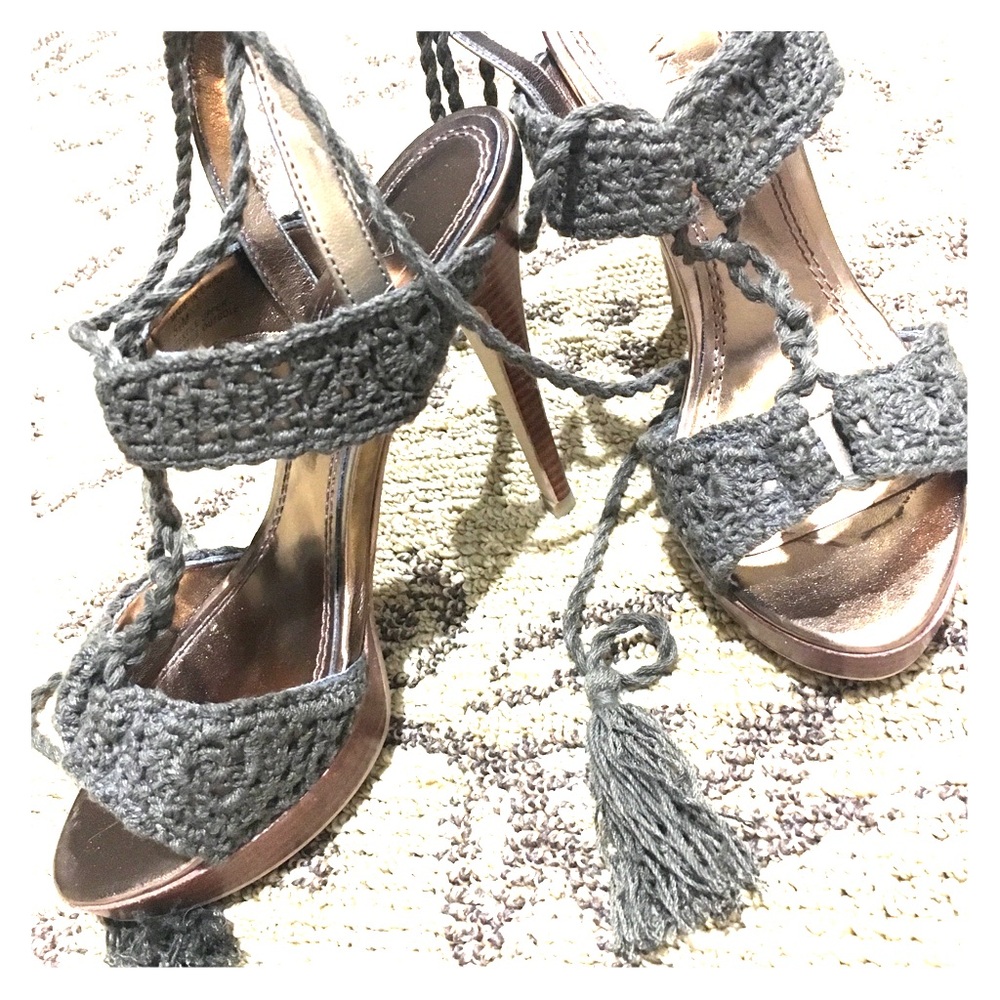Macrame lace up heels